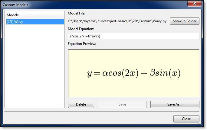 Simple custom  models in CurveExpert Basic
