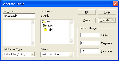 Table Generate Dialog